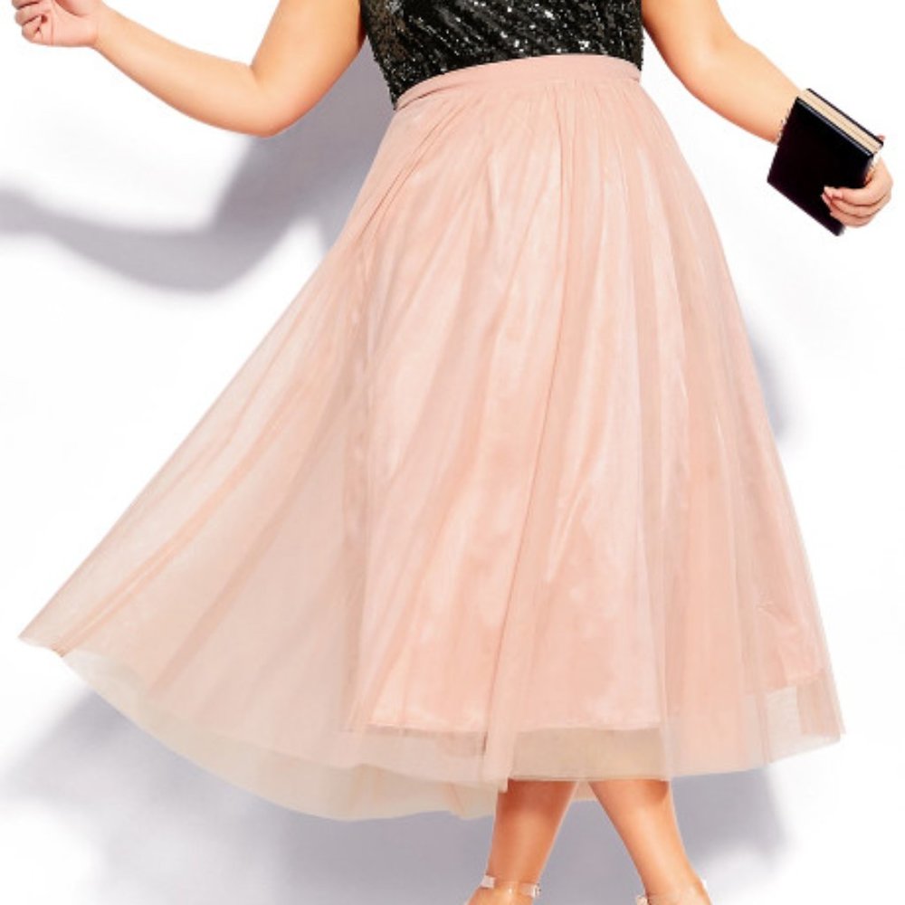 City Chick Midi Tulle Skirt - Blush